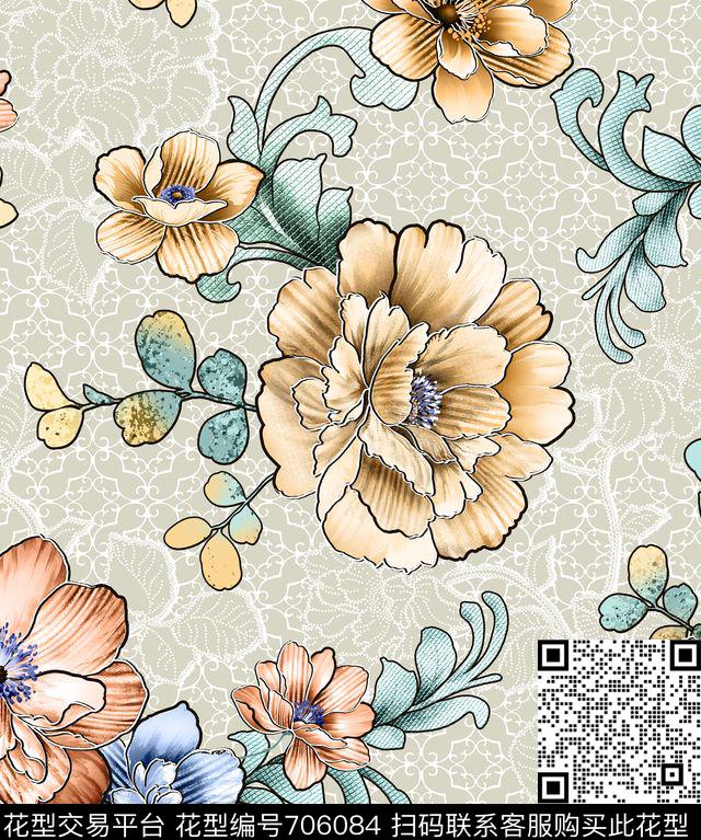 Morning-082716-LSN.tif - 706084 - 大花 牡丹 抽象 - 数码印花花型 － 沙发布花型设计 － 瓦栏