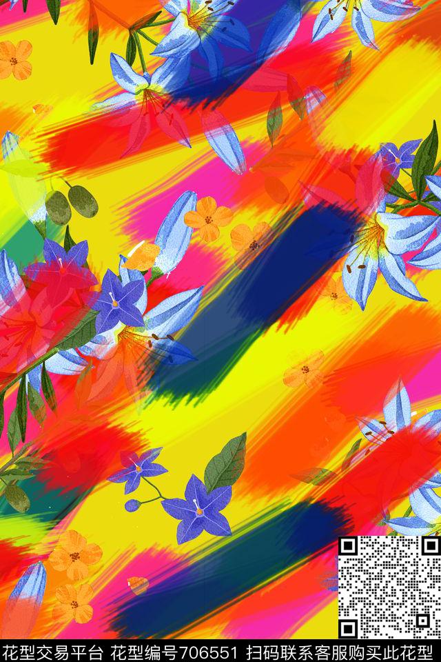 女装条纹彩色数码印花花型下载（图片编号: 706551） - 瓦栏（Walan）