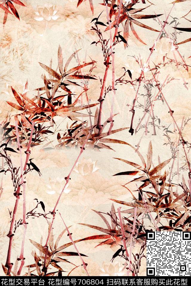 山水画民族风中国风数码印花花型下载（图片编号: 706804） - 瓦栏（Walan）