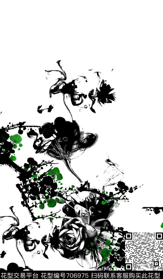 9103-3.jpg - 706975 - 花卉 梅花 定位花 - 数码印花花型 － 女装花型设计 － 瓦栏