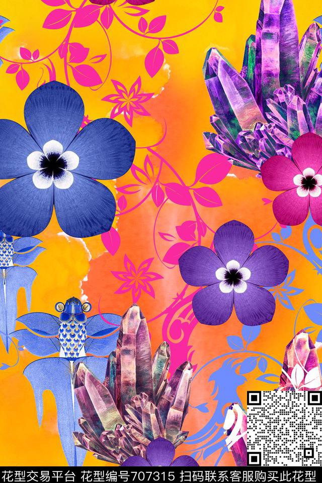 MAX-女装花卉抽象几何幻彩数码印花花型下载（图片编号: 707315） - 瓦栏（Walan）