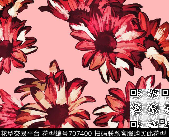 sj0034.tif - 707400 - 水彩花 大花 花朵 - 数码印花花型 － 女装花型设计 － 瓦栏