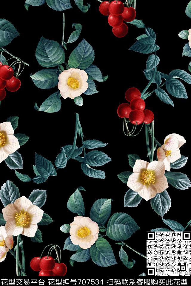欧美复古花朵09061.tif - 707534 - 水彩花卉 花卉 欧美 - 数码印花花型 － 女装花型设计 － 瓦栏