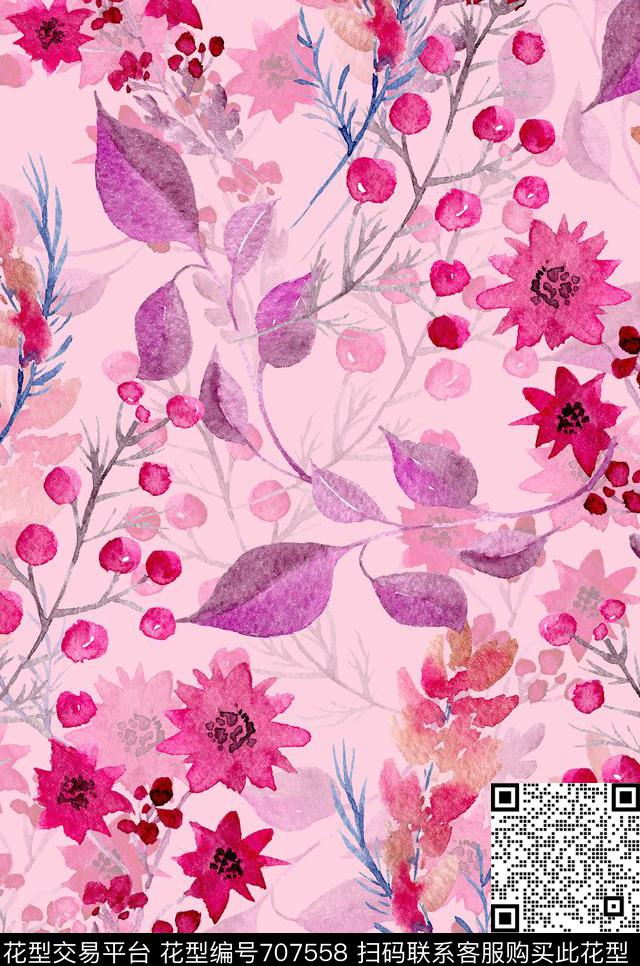 花朵花卉水彩数码印花花型下载（图片编号: 707558） - 瓦栏（Walan）