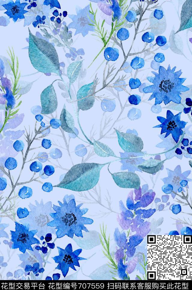 花朵花卉水彩数码印花花型下载（图片编号: 707559） - 瓦栏（Walan）