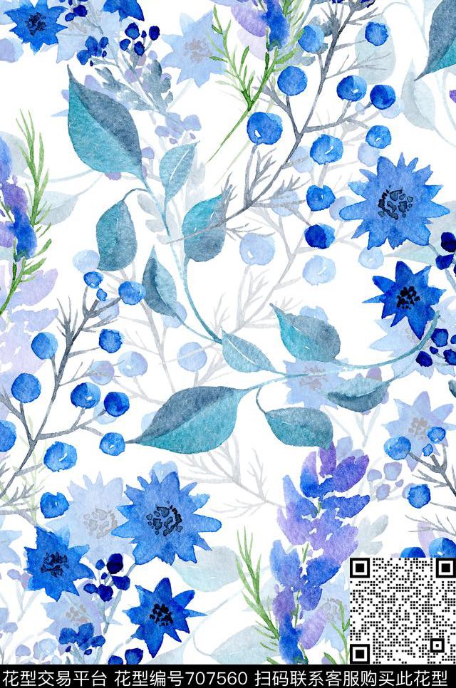 花朵花卉水彩数码印花花型下载（图片编号: 707560） - 瓦栏（Walan）