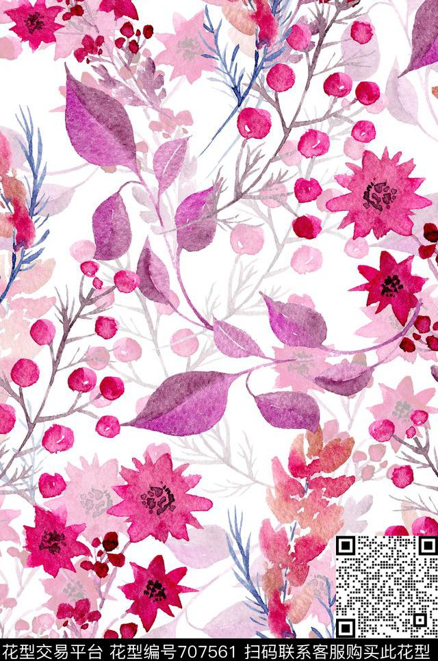花朵花卉水彩数码印花花型下载（图片编号: 707561） - 瓦栏（Walan）