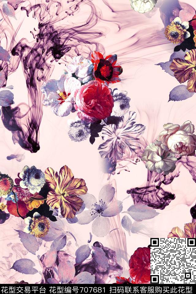 抽象底纹油画花卉数码印花花型下载（图片编号: 707681） - 瓦栏（Walan）