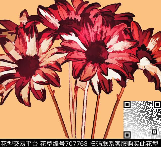 sj0033.tif - 707763 - 大花 花朵 花卉 - 数码印花花型 － 女装花型设计 － 瓦栏
