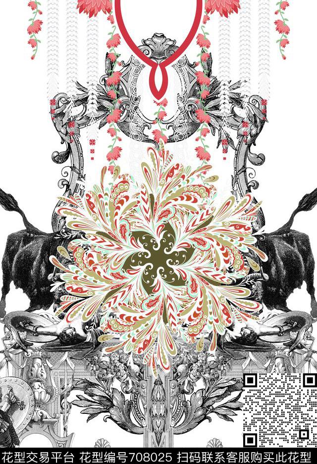 定位精美花纹数码印花花型下载（图片编号: 708025） - 瓦栏（Walan）