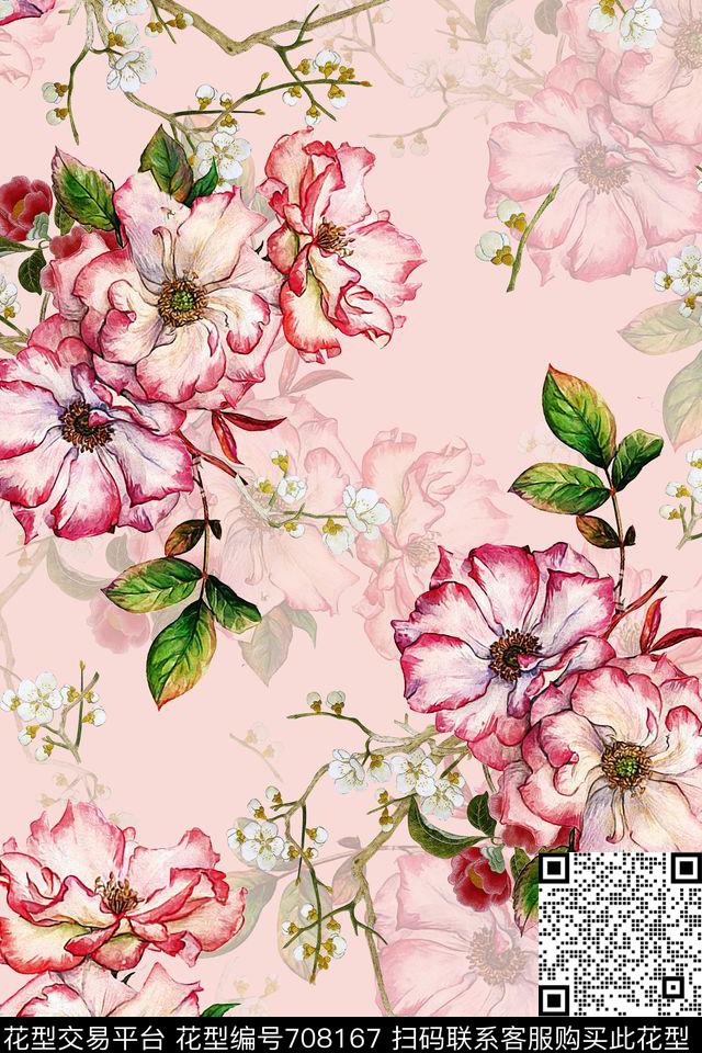 女装中国风花鸟植物数码印花花型下载（图片编号: 708167） - 瓦栏（Walan）