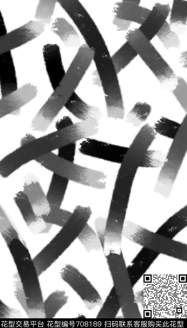 手绘笔触黑白传统印花花型下载（图片编号: 708189） - 瓦栏（Walan）