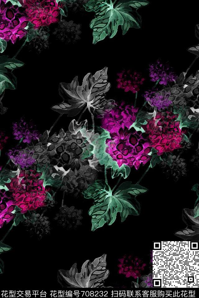 老年手绘花卉数码印花花型下载（图片编号: 708232） - 瓦栏（Walan）