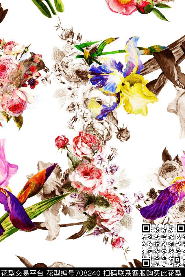 春夏手绘花卉数码印花花型下载（图片编号: 708240） - 瓦栏（Walan）