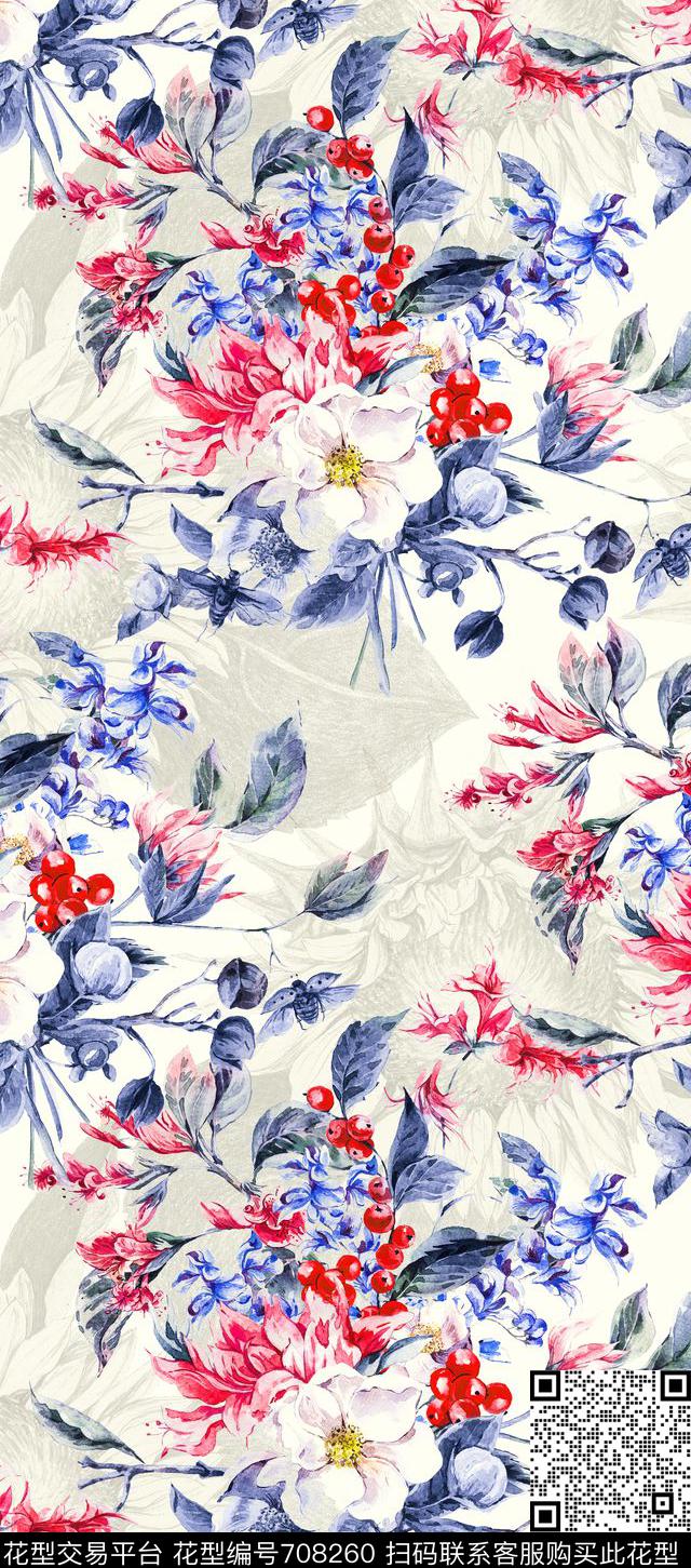 春夏手绘花卉数码印花花型下载（图片编号: 708260） - 瓦栏（Walan）