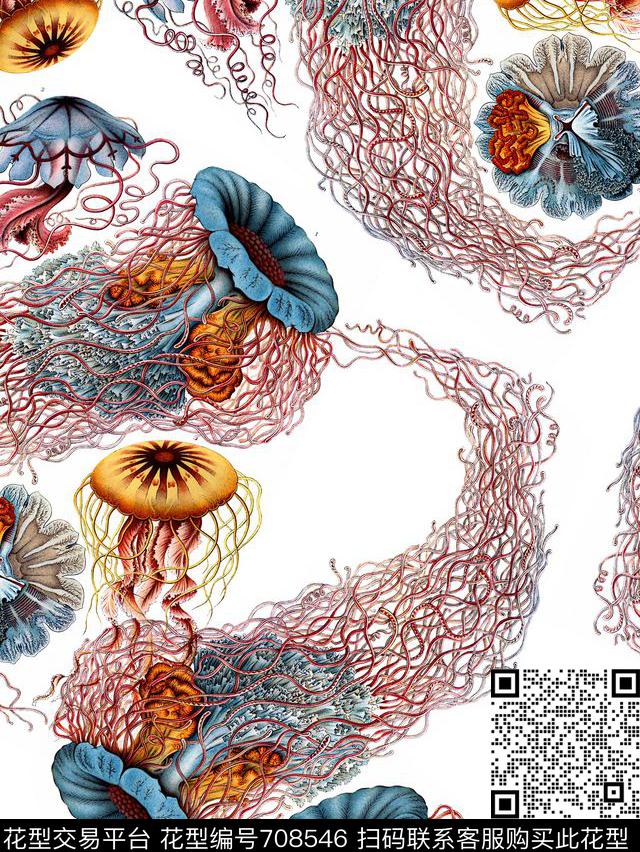 趣味海底生物绘画表现数码印花花型下载（图片编号: 708546） - 瓦栏（Walan）