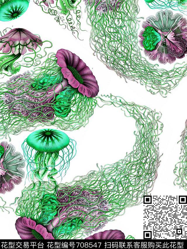 趣味海底生物绘画表现数码印花花型下载（图片编号: 708547） - 瓦栏（Walan）