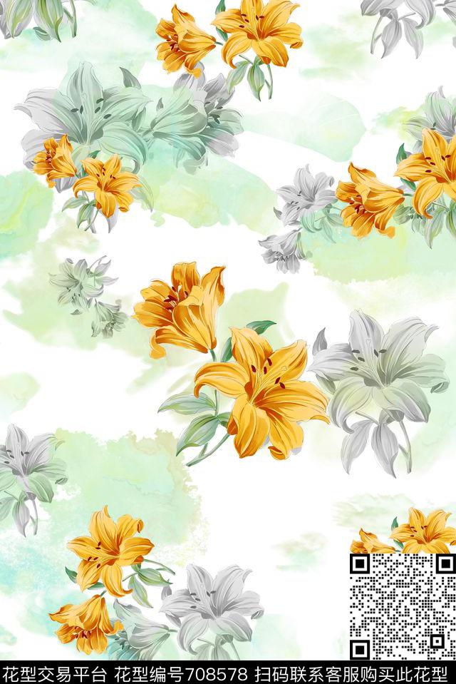 清新淡雅清爽数码印花花型下载（图片编号: 708578） - 瓦栏（Walan）