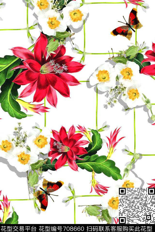 花卉女装小清新数码印花花型下载（图片编号: 708660） - 瓦栏（Walan）