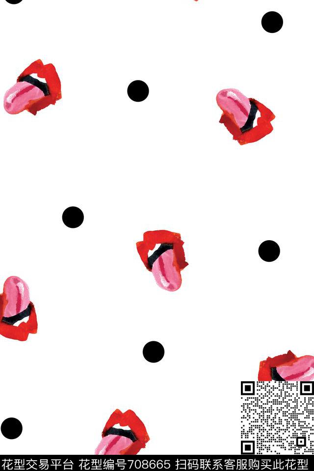 红唇趣味波点数码印花花型下载（图片编号: 708665） - 瓦栏（Walan）