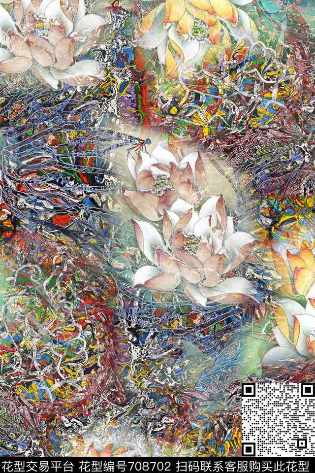 0918抽象线条肌理-1.jpg - 708702 - 抽象肌理图案 抽象线条 笔触花卉组合 - 数码印花花型 － 女装花型设计 － 瓦栏