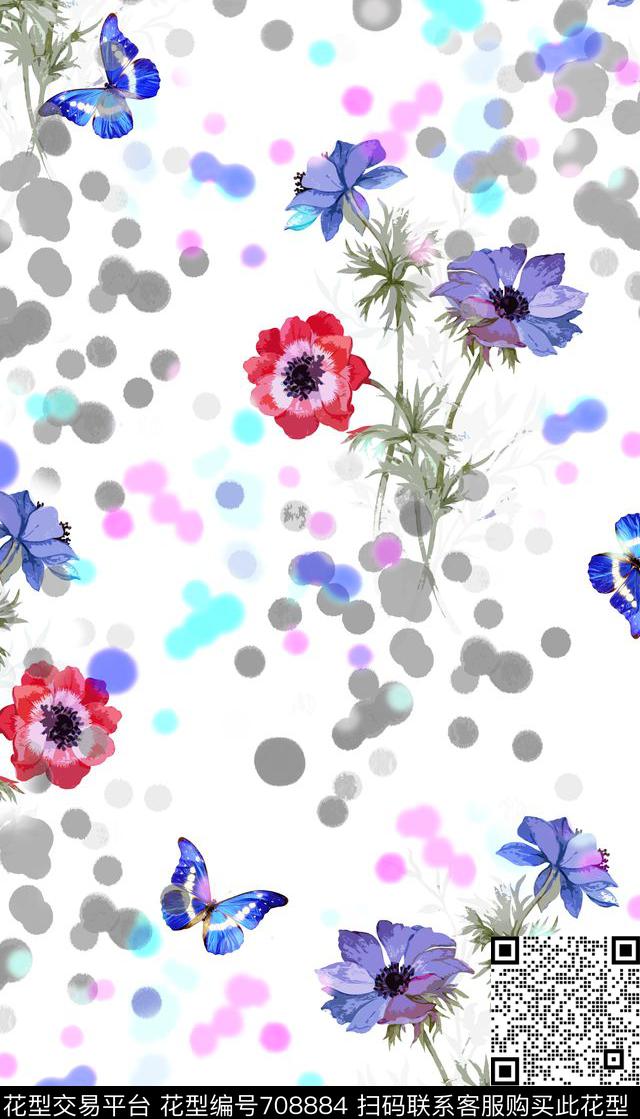 花卉波点抽象传统印花花型下载（图片编号: 708884） - 瓦栏（Walan）