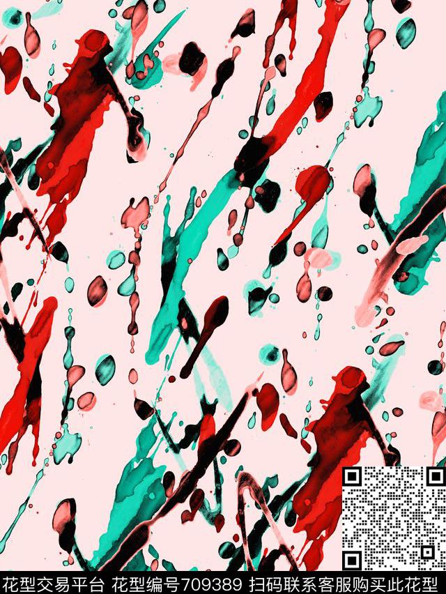 抽象笔触泼墨时尚数码印花花型下载（图片编号: 709389） - 瓦栏（Walan）