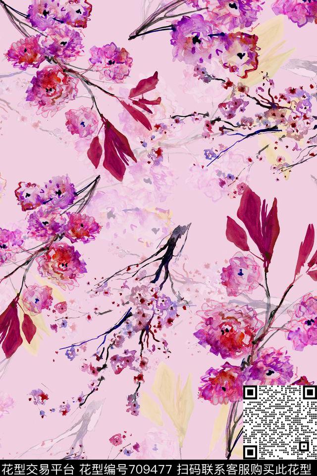 女装中国风花鸟植物数码印花花型下载（图片编号: 709477） - 瓦栏（Walan）