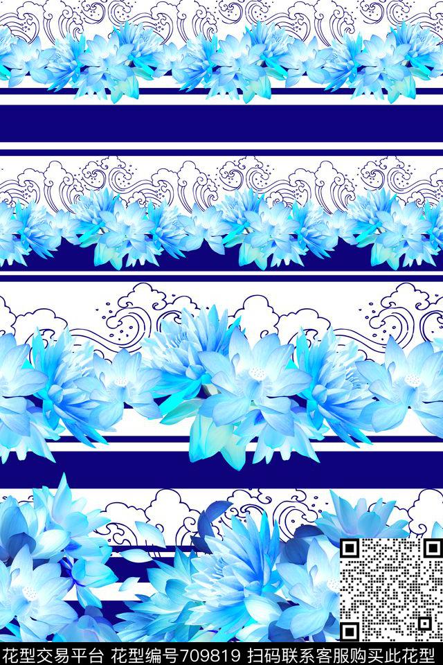 MAX-女装花卉横条云纹数码印花花型下载（图片编号: 709819） - 瓦栏（Walan）