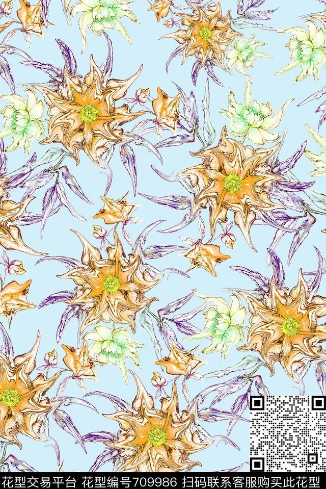 花卉女装小清新数码印花花型下载（图片编号: 709986） - 瓦栏（Walan）