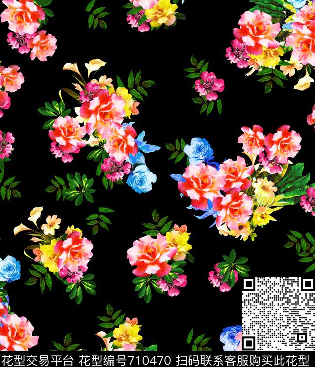 大花花朵花卉数码印花花型下载（图片编号: 710470） - 瓦栏（Walan）