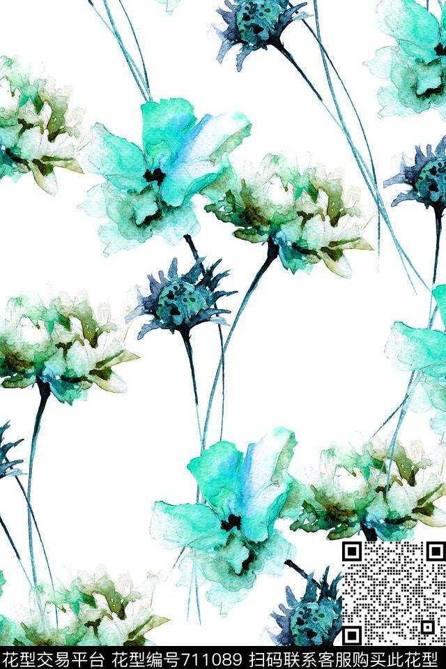 清爽手绘抽象数码印花花型下载（图片编号: 711089） - 瓦栏（Walan）