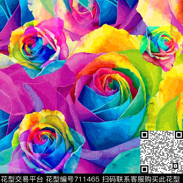 水彩花卉炫彩男装数码印花花型下载（图片编号: 711465） - 瓦栏（Walan）