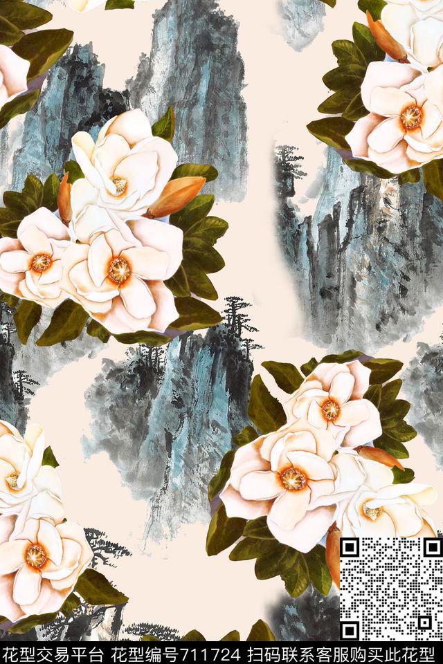 女装油画花鸟植物数码印花花型下载（图片编号: 711724） - 瓦栏（Walan）