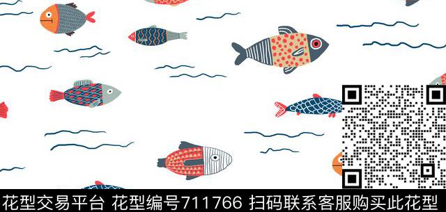 鱼.jpg - 711766 - 趣味 卡通 鱼 - 传统印花花型 － 童装花型设计 － 瓦栏