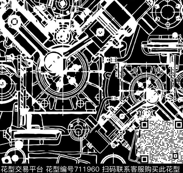 手绘机械艺术传统印花花型下载（图片编号: 711960） - 瓦栏（Walan）