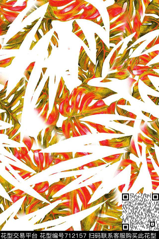 泳装热带棕榈叶数码印花花型下载（图片编号: 712157） - 瓦栏（Walan）