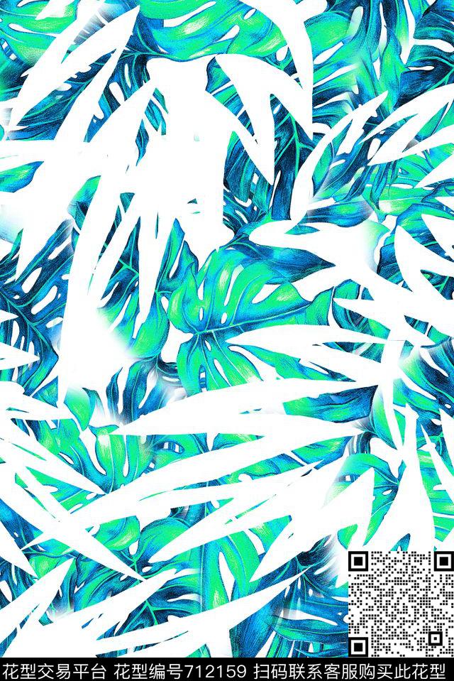 泳装热带棕榈叶数码印花花型下载（图片编号: 712159） - 瓦栏（Walan）
