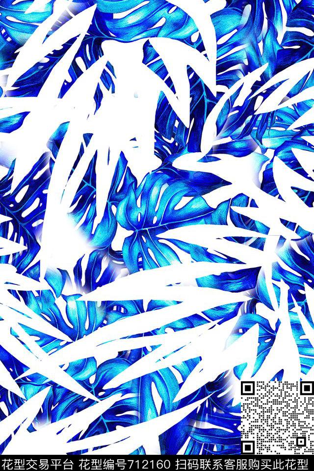 泳装热带棕榈叶数码印花花型下载（图片编号: 712160） - 瓦栏（Walan）