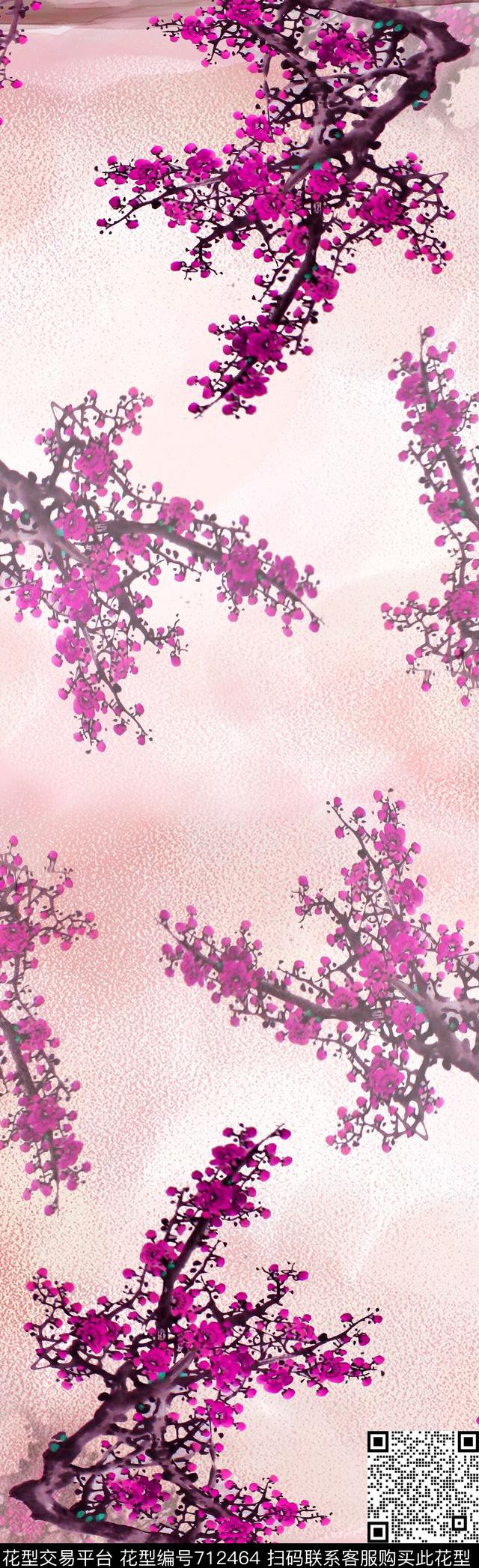 梅花桃花花卉数码印花花型下载（图片编号: 712464） - 瓦栏（Walan）