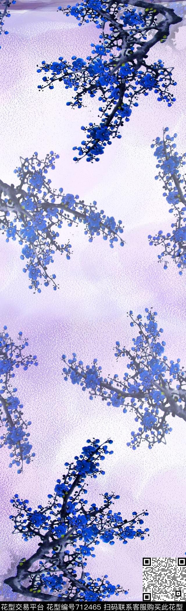 梅花桃花花卉数码印花花型下载（图片编号: 712465） - 瓦栏（Walan）