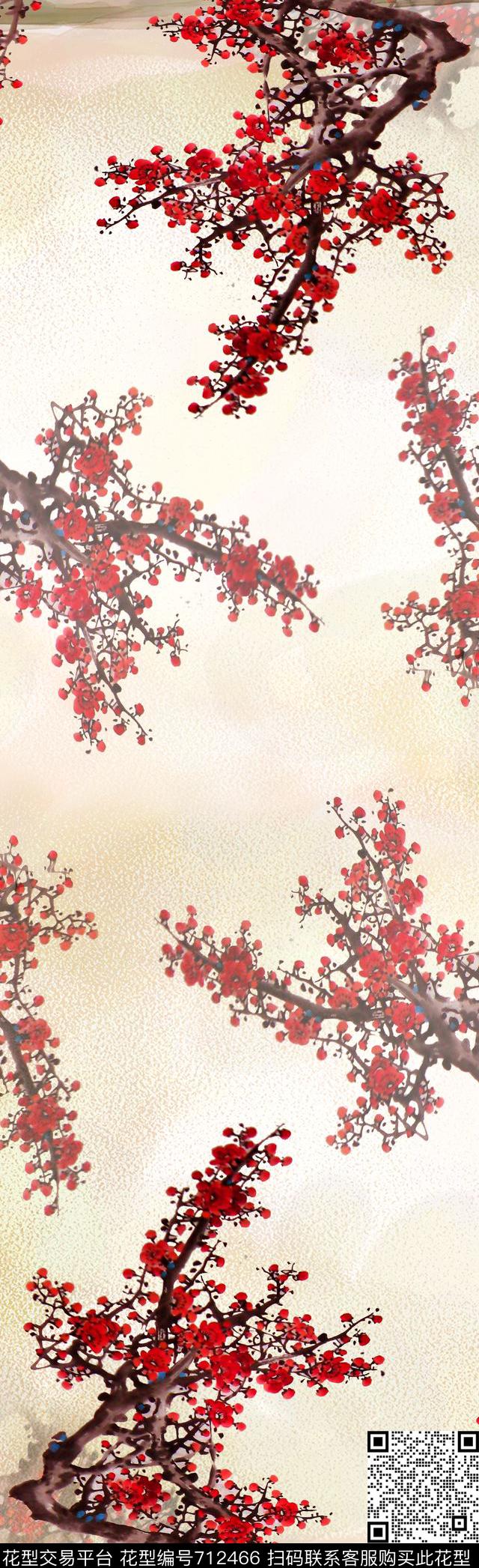 梅花桃花花卉数码印花花型下载（图片编号: 712466） - 瓦栏（Walan）
