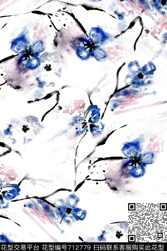 水墨抽象泼墨数码印花花型下载（图片编号: 712779） - 瓦栏（Walan）