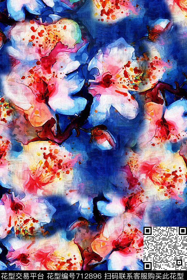 女装油画花鸟植物数码印花花型下载（图片编号: 712896） - 瓦栏（Walan）