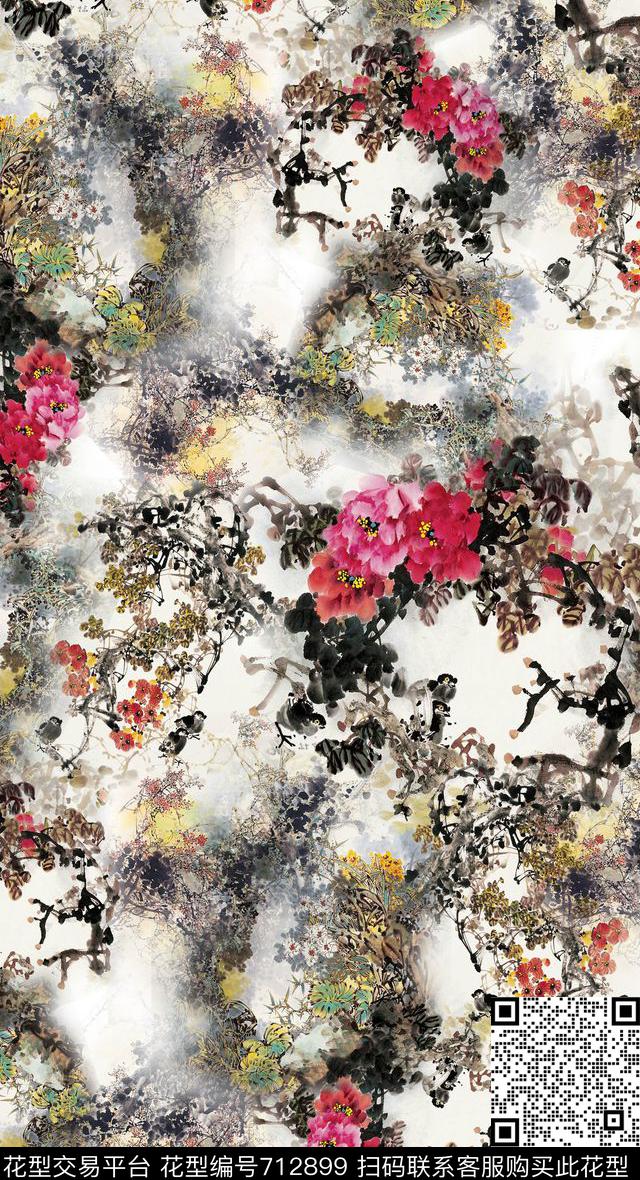 LZY127.jpg - 712899 - 抽象 花朵 水墨花卉 - 数码印花花型 － 女装花型设计 － 瓦栏