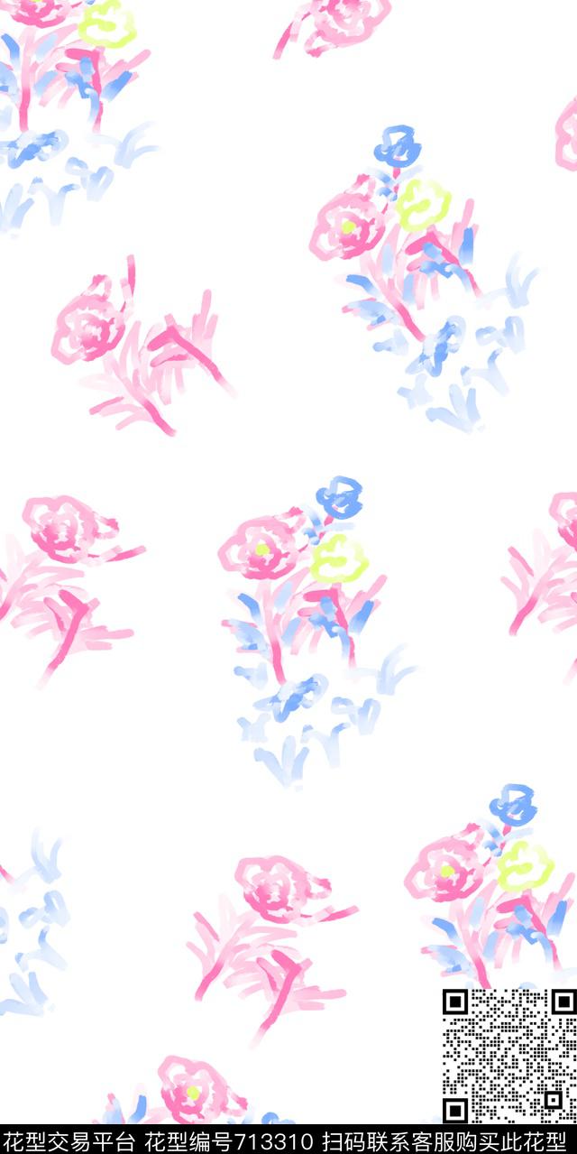 58.tif - 713310 - 手绘 水彩 花卉 - 数码印花花型 － 女装花型设计 － 瓦栏