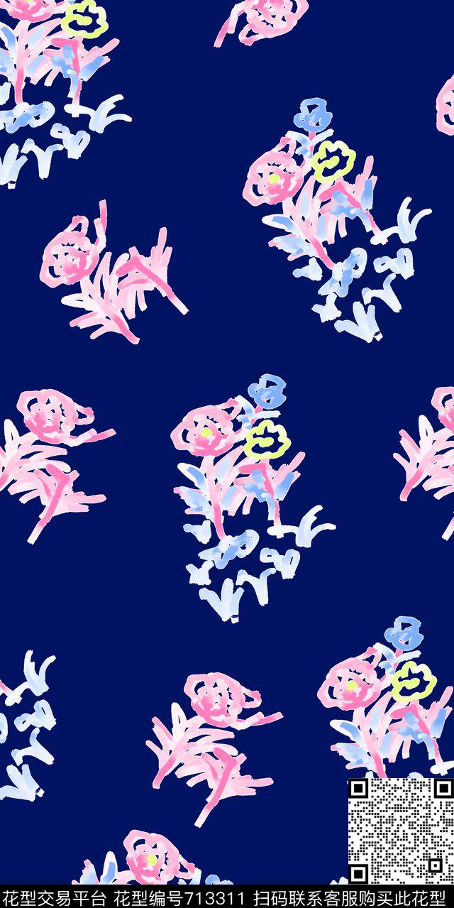 58-1.tif - 713311 - 手绘 水彩 花卉 - 数码印花花型 － 女装花型设计 － 瓦栏