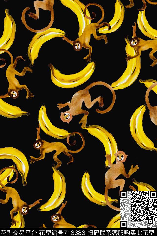 2016-9-22香蕉猴子2.jpg - 713383 - 手绘 香蕉 猴子 - 数码印花花型 － 女装花型设计 － 瓦栏