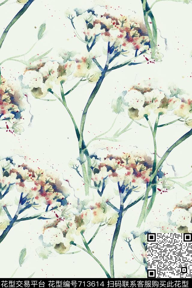 时尚抽象手绘数码印花花型下载（图片编号: 713614） - 瓦栏（Walan）