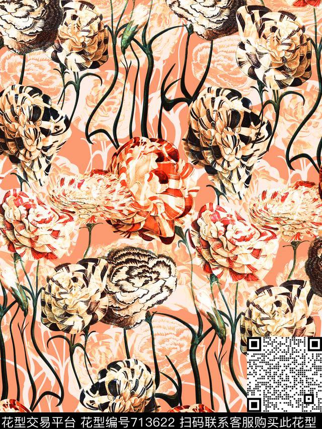 花朵花卉艺术风数码印花花型下载（图片编号: 713622） - 瓦栏（Walan）